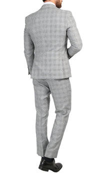 Conrad Skinny Slim Fit Grey 2pc Glen Plaid Peak Lapel Suit - FHYINC best men's suits, tuxedos, formal men's wear wholesale