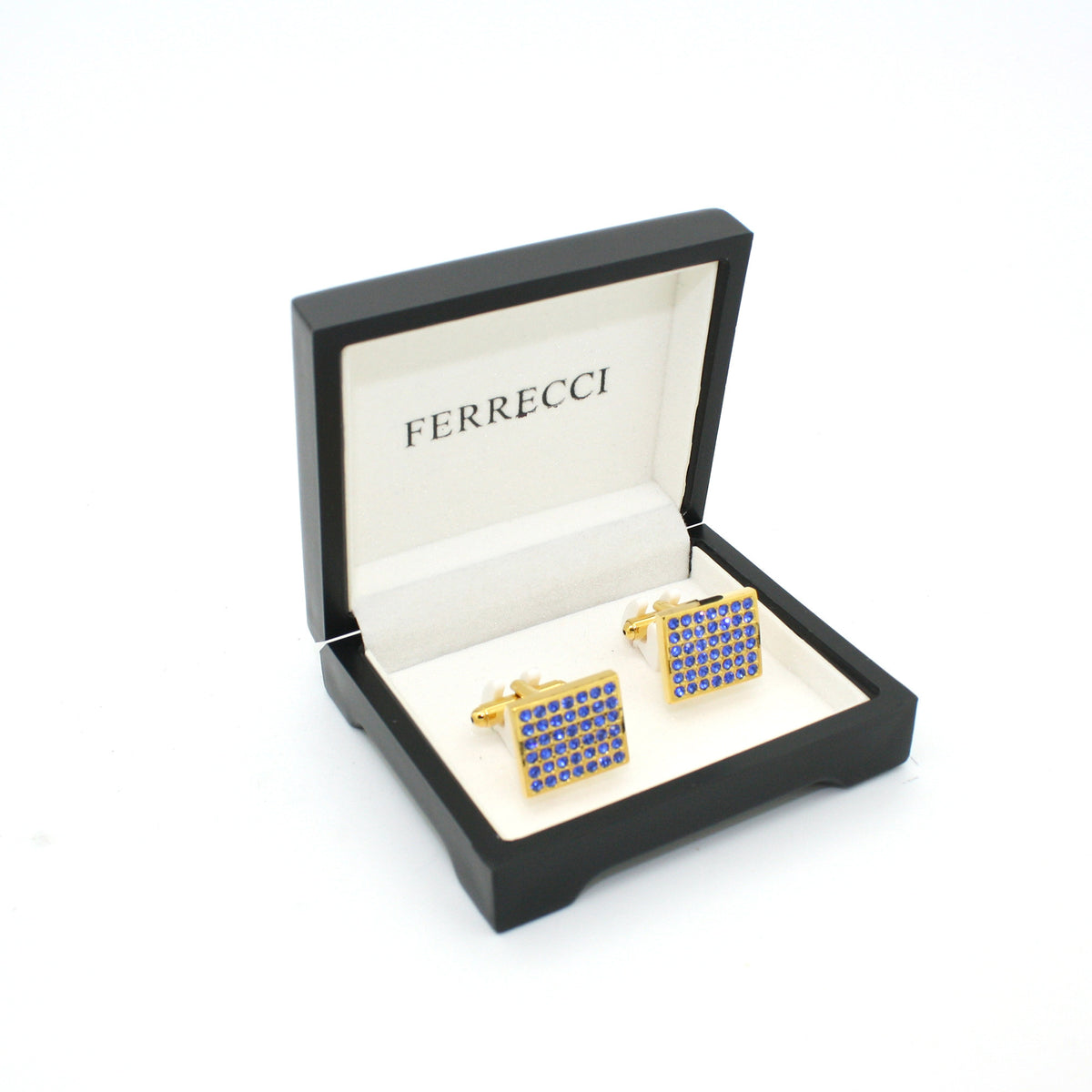 Goldtone Royal Blue Gemstone Cuff Links With Jewelry Box - FHYINC