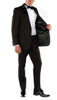 Black Slim Fit Peak Lapel 2pc Tuxedo - Crisp - FHYINC best men's suits, tuxedos, formal men's wear wholesale