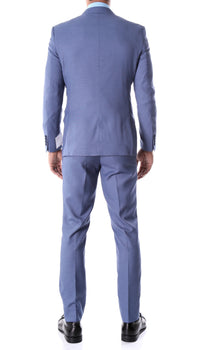 Detroit Slim Fit Blue Birdseye Peak Lapel 2pc Suit - FHYINC best men's suits, tuxedos, formal men's wear wholesale