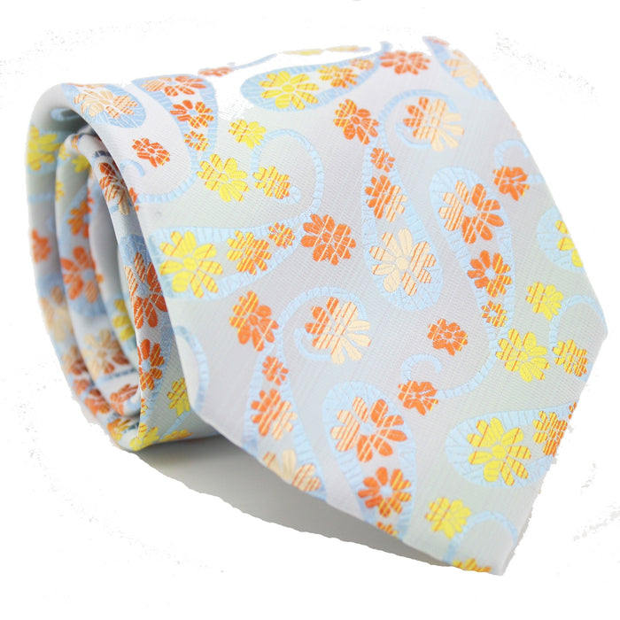 Mens Dads Classic Yellow Floral Pattern Business Casual Necktie & Hanky Set DF-2 - FHYINC best men's suits, tuxedos, formal men's wear wholesale
