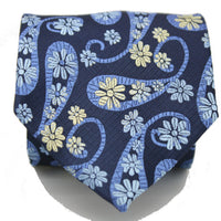 Mens Dads Classic Navy Floral Pattern Business Casual Necktie & Hanky Set DF-5 - FHYINC best men's suits, tuxedos, formal men's wear wholesale