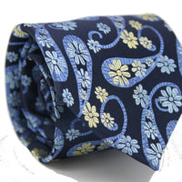 Mens Dads Classic Navy Floral Pattern Business Casual Necktie & Hanky Set DF-5 - FHYINC best men's suits, tuxedos, formal men's wear wholesale