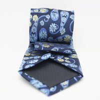 Mens Dads Classic Navy Floral Pattern Business Casual Necktie & Hanky Set DF-5 - FHYINC best men's suits, tuxedos, formal men's wear wholesale