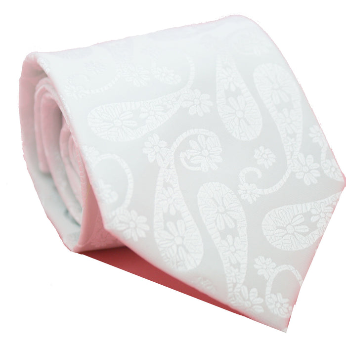 Mens Dads Classic White Floral Pattern Business Casual Necktie & Hanky Set DF-6 - FHYINC best men's suits, tuxedos, formal men's wear wholesale