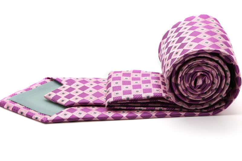 Mens Dads Classic Fuchsia Geometric Pattern Business Casual Necktie & Hanky Set E-5 - FHYINC best men's suits, tuxedos, formal men's wear wholesale