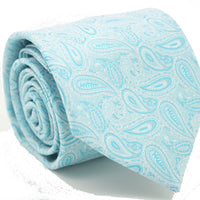 Mens Dads Classic Turquoise Paisley Pattern Business Casual Necktie & Hanky Set EF-1 - FHYINC best men's suits, tuxedos, formal men's wear wholesale