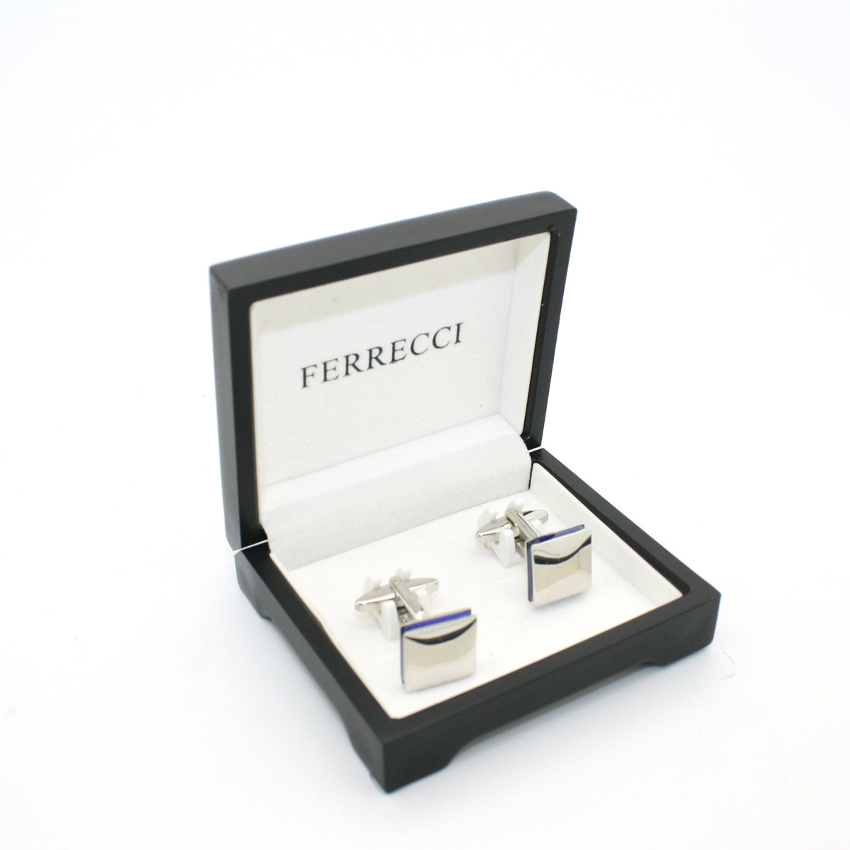 Silvertone Blue Lining Cuff Links With Jewelry Box - FHYINC