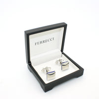 Silvertone Blue Lining Cuff Links With Jewelry Box - FHYINC