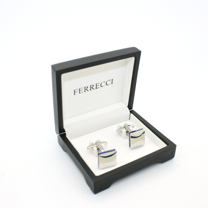 Silvertone Blue Lining Cuff Links With Jewelry Box - FHYINC