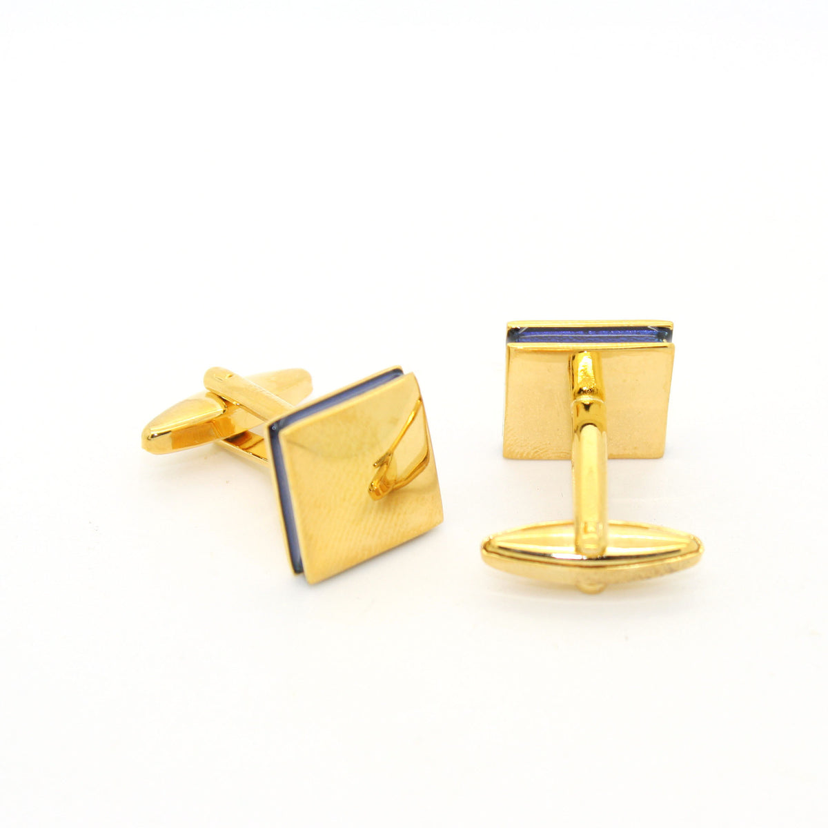Goldtone Square Blue Lining Cuff Links With Jewelry Box - FHYINC