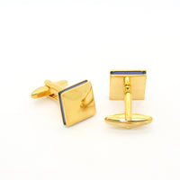 Goldtone Square Blue Lining Cuff Links With Jewelry Box - FHYINC