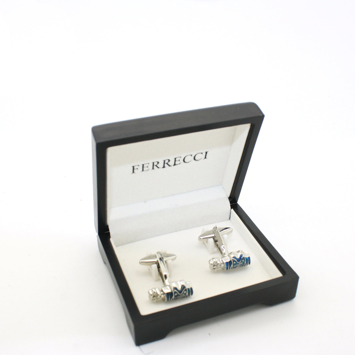 Silvertone Blue Wave Cuff Links With Jewelry Box - FHYINC
