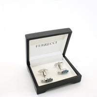 Silvertone Blue Wave Cuff Links With Jewelry Box - FHYINC