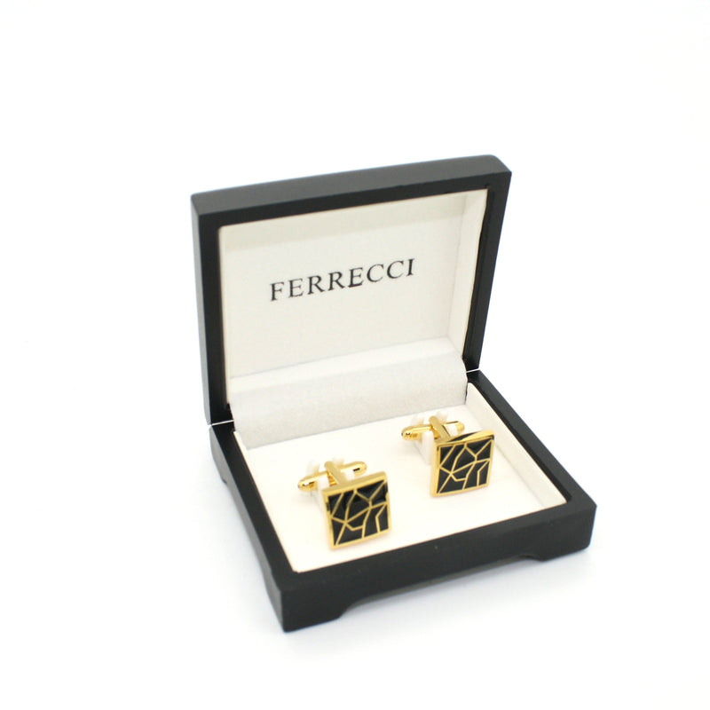 Goldtone Black Crackle Cuff Links With Jewelry Box - FHYINC