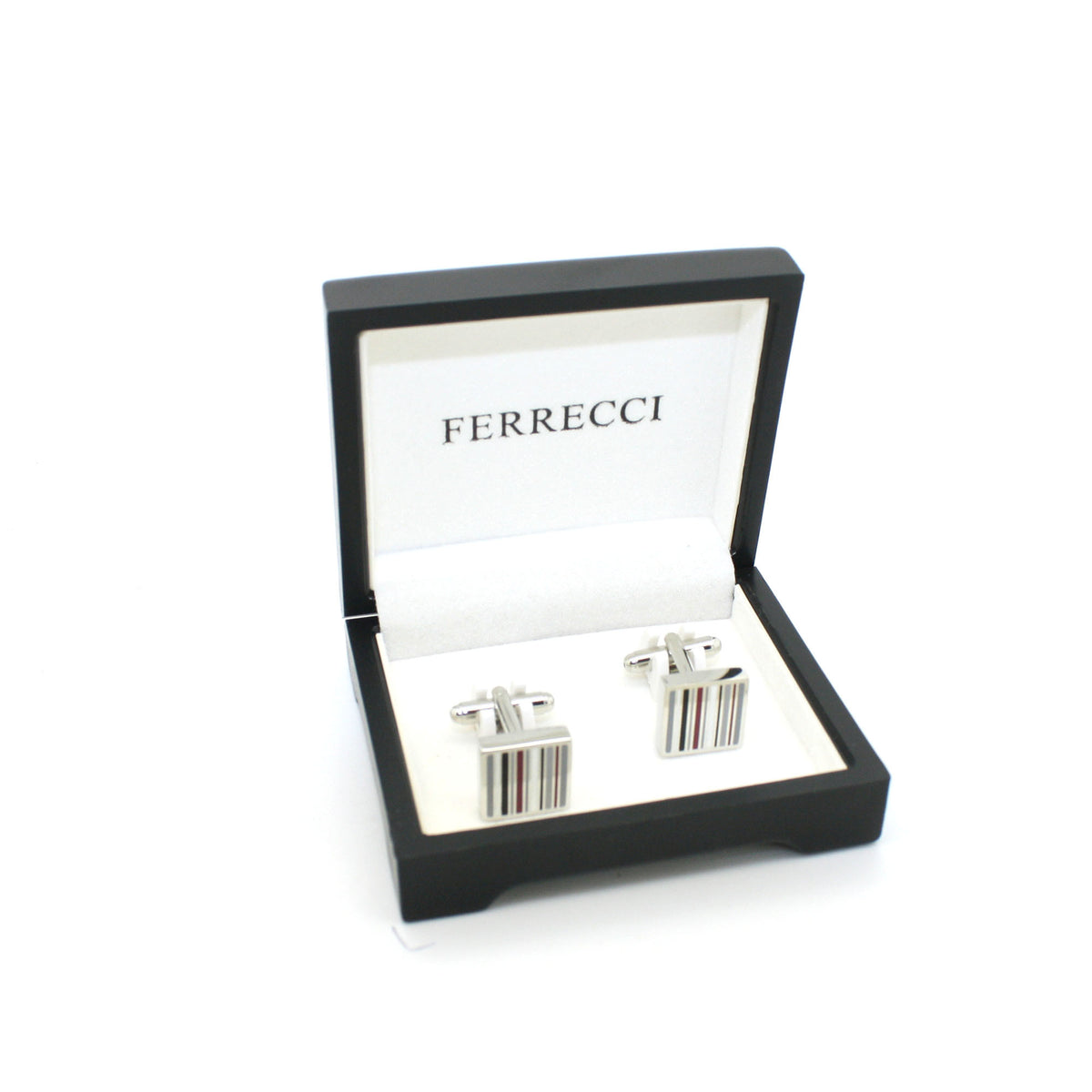 Silvertone Stripe Cuff Links With Jewelry Box - FHYINC