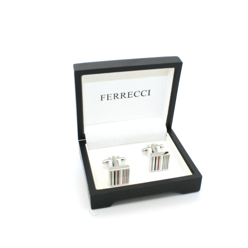 Silvertone Stripe Cuff Links With Jewelry Box - FHYINC