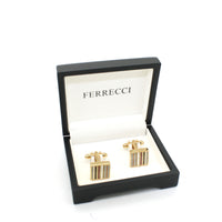 Goldtone Thin Stripe Cuff Links With Jewelry Box - FHYINC