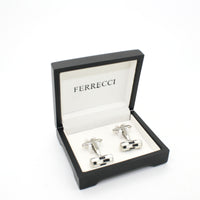 Silvertone Black & White Cuff Links With Jewelry Box - FHYINC