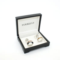Silvertone Round Gold Lining Rectangle Cuff Links With Jewelry Box - FHYINC