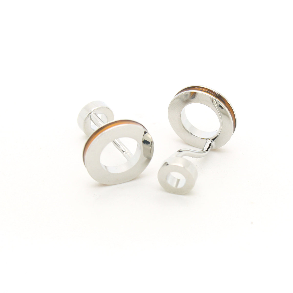Silvertone Round Gold Lining Rectangle Cuff Links With Jewelry Box - FHYINC