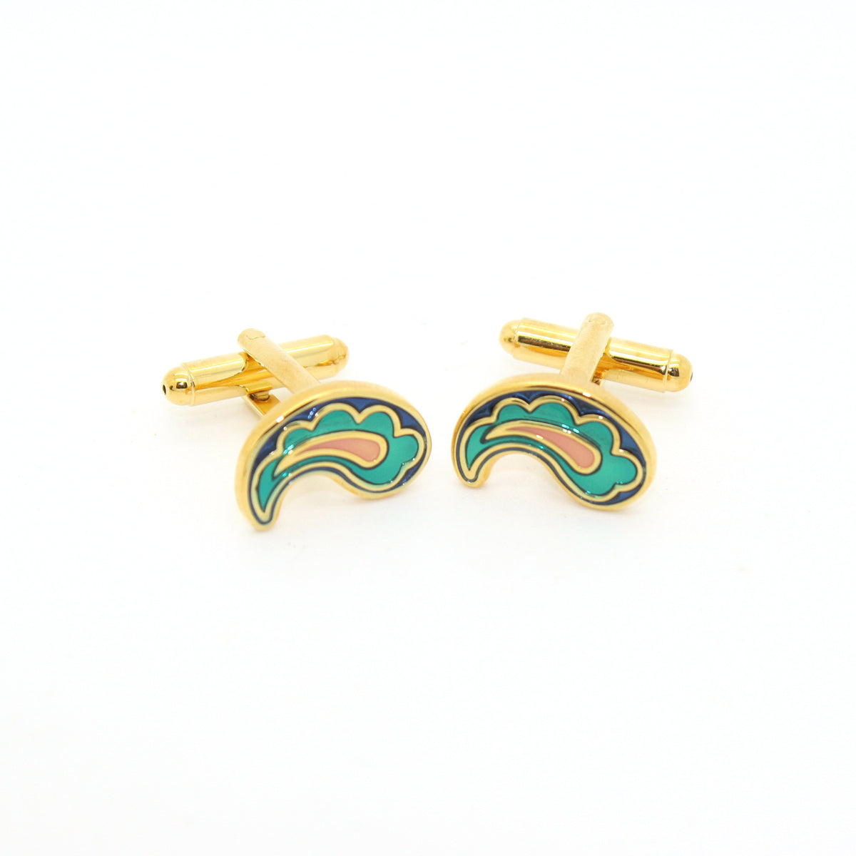 Goldtone Paisley Design Cuff Links With Jewelry Box - FHYINC
