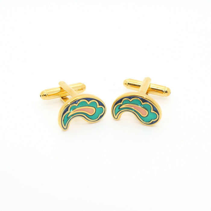 Goldtone Paisley Design Cuff Links With Jewelry Box - FHYINC