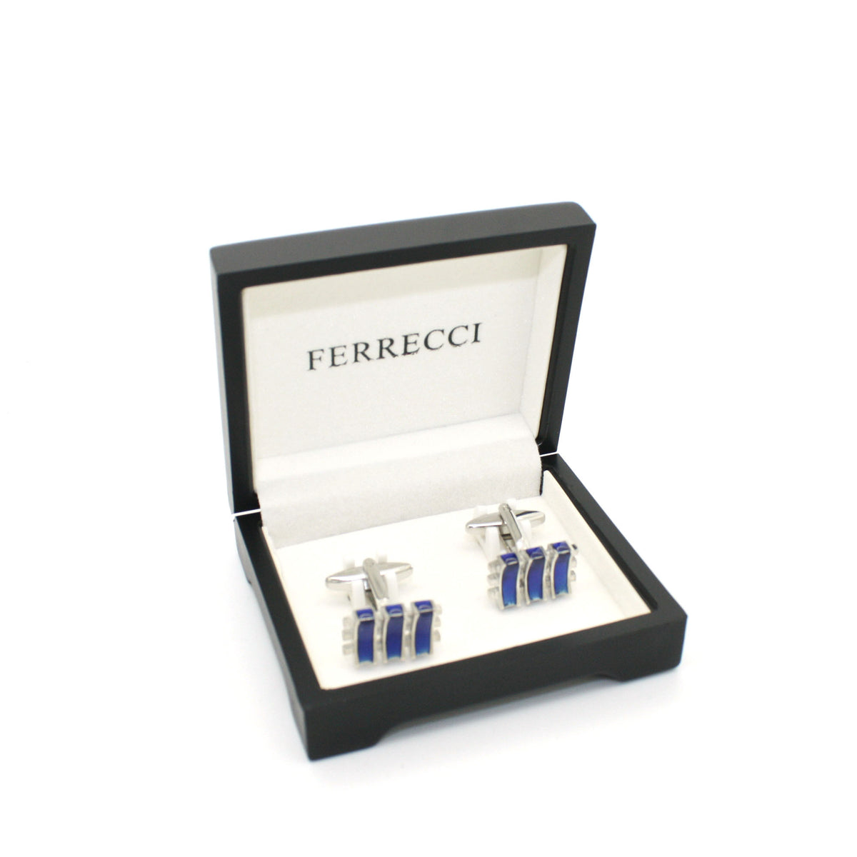 Silvertone Aqua Blue Criss Cross Cuff Links With Jewelry Box - FHYINC