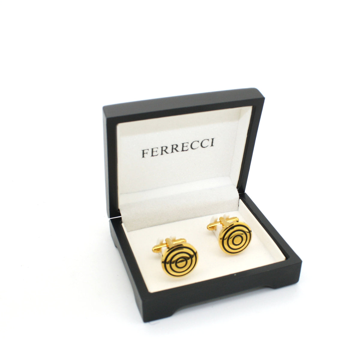 Goldtone Round Cuff Links With Jewelry Box - FHYINC