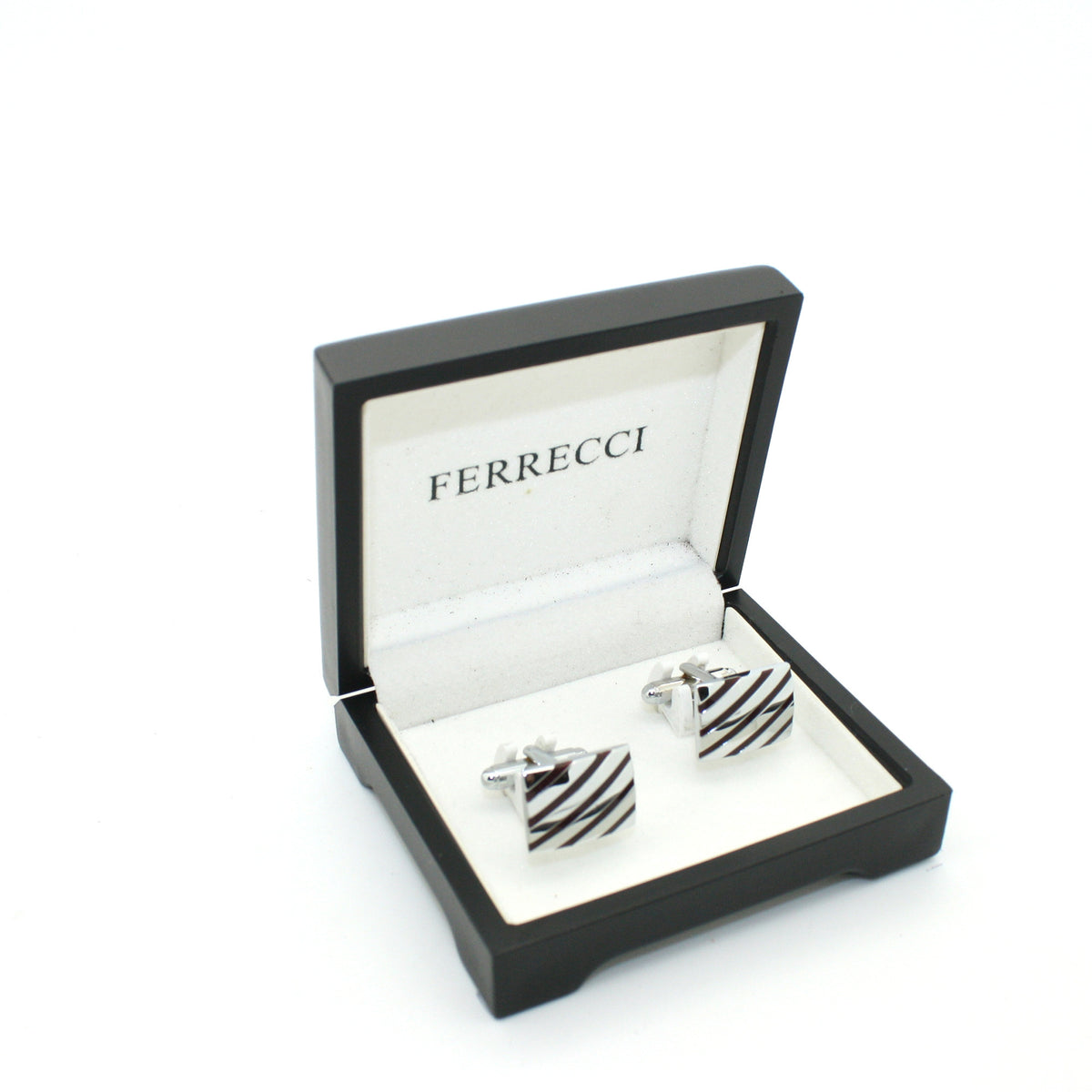 Silvertone Stripe Cuff Links With Jewelry Box - FHYINC