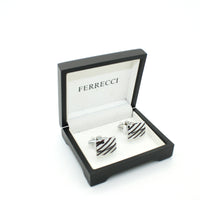 Silvertone Stripe Cuff Links With Jewelry Box - FHYINC