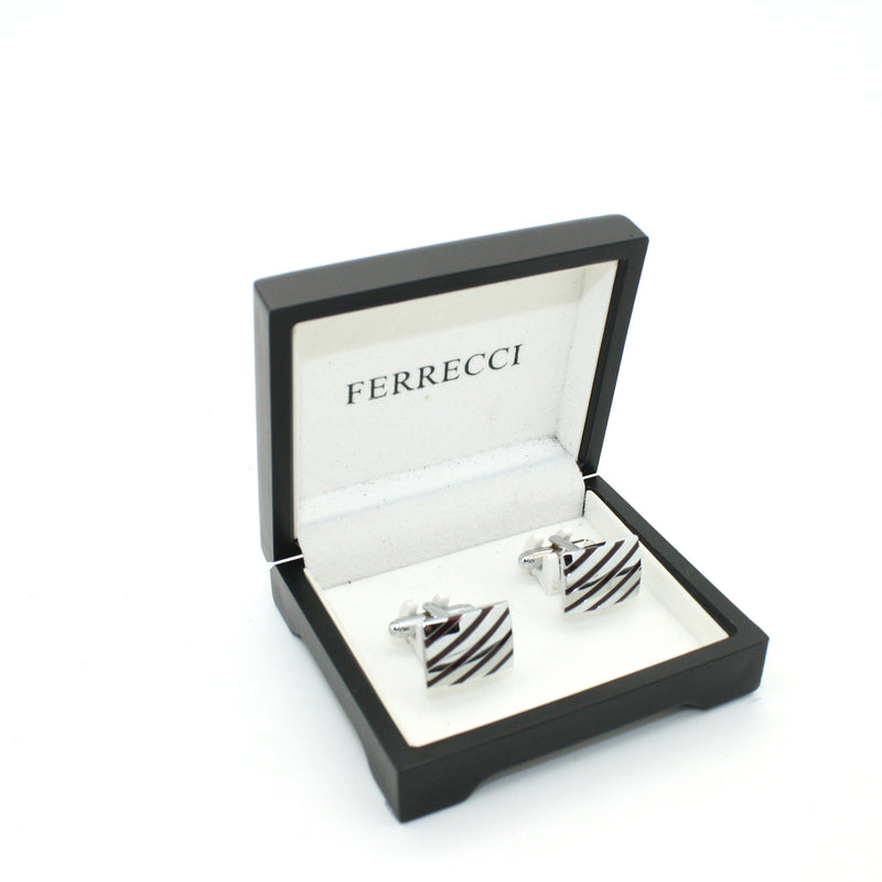 Silvertone Stripe Cuff Links With Jewelry Box - FHYINC