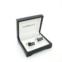 Silvertone Black Checker Rectangle Cuff Links With Jewelry Box - FHYINC