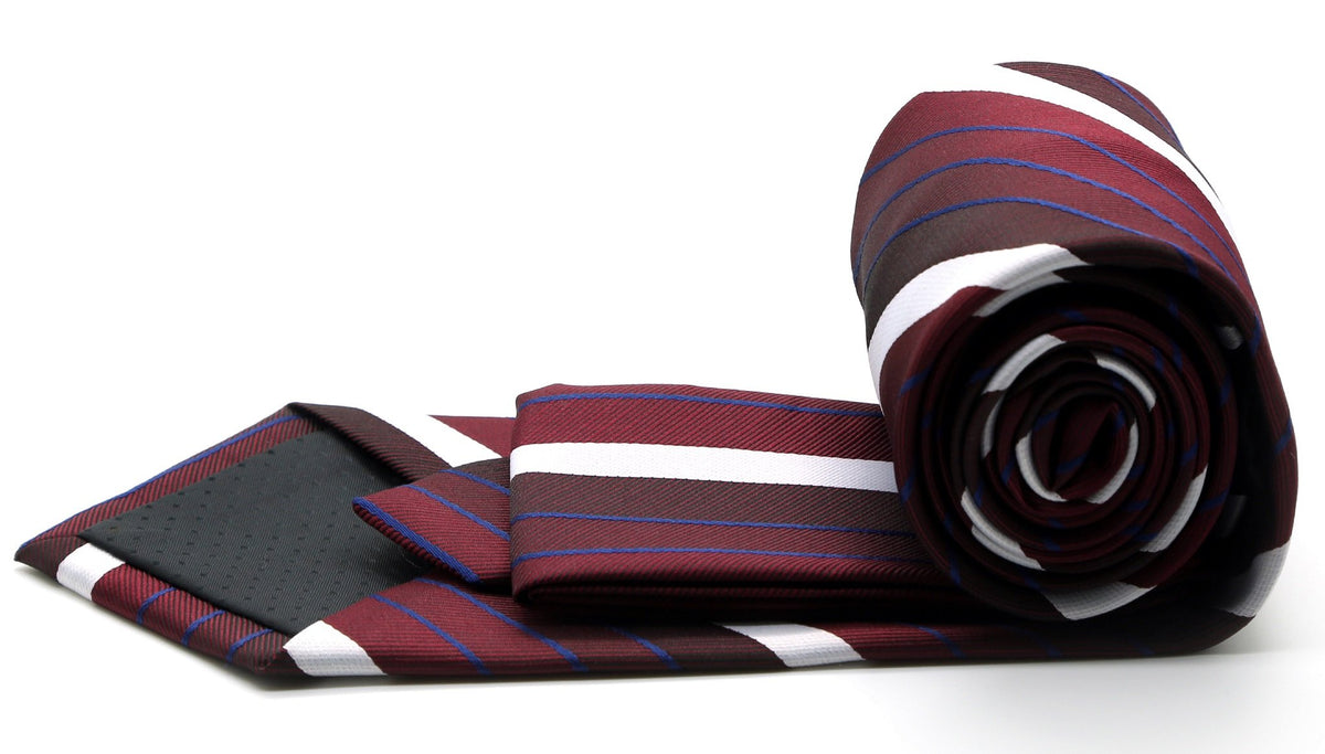 Mens Dads Classic Red Striped Pattern Business Casual Necktie & Hanky Set EO-9 - FHYINC best men's suits, tuxedos, formal men's wear wholesale