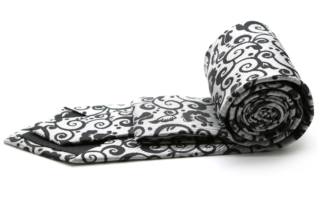Mens Dads Classic White Paisley Pattern Business Casual Necktie & Hanky Set FO-4 - FHYINC best men's suits, tuxedos, formal men's wear wholesale
