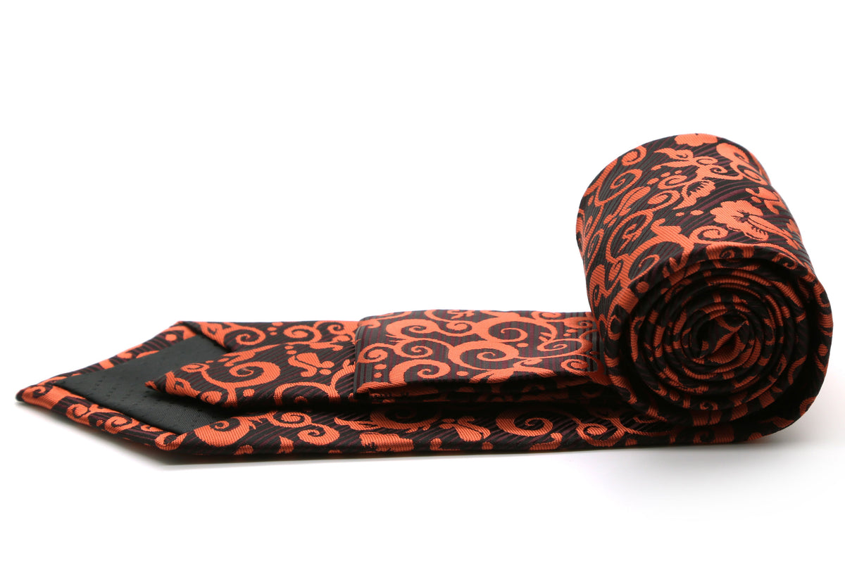 Mens Dads Classic Orange Paisley Pattern Business Casual Necktie & Hanky Set FO-5 - FHYINC best men's suits, tuxedos, formal men's wear wholesale