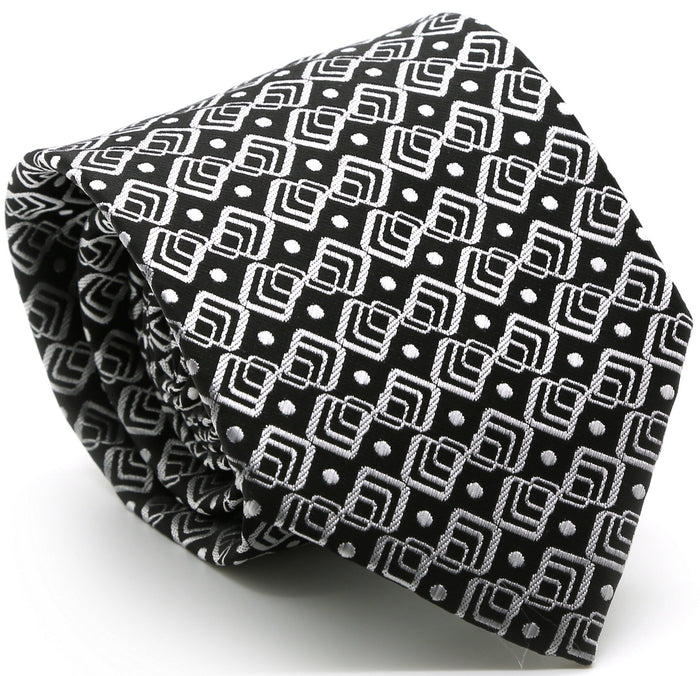 Mens Dads Classic Black Geometric Pattern Business Casual Necktie & Hanky Set G-1 - FHYINC best men's suits, tuxedos, formal men's wear wholesale