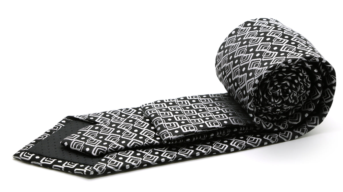Mens Dads Classic Black Geometric Pattern Business Casual Necktie & Hanky Set G-1 - FHYINC best men's suits, tuxedos, formal men's wear wholesale