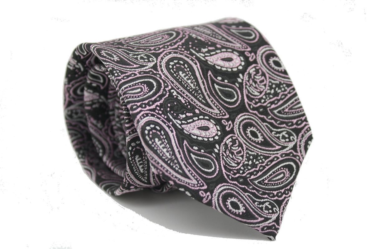 Mens Dads Classic Black Pink Paisley Pattern Business Casual Necktie & Hanky Set GF-2 - FHYINC best men's suits, tuxedos, formal men's wear wholesale