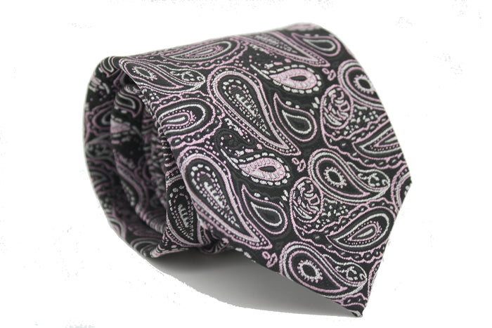 Mens Dads Classic Black Pink Paisley Pattern Business Casual Necktie & Hanky Set GF-2 - FHYINC best men's suits, tuxedos, formal men's wear wholesale