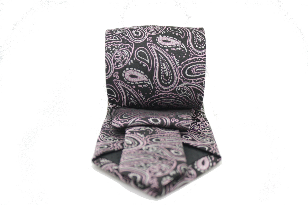 Mens Dads Classic Black Pink Paisley Pattern Business Casual Necktie & Hanky Set GF-2 - FHYINC best men's suits, tuxedos, formal men's wear wholesale