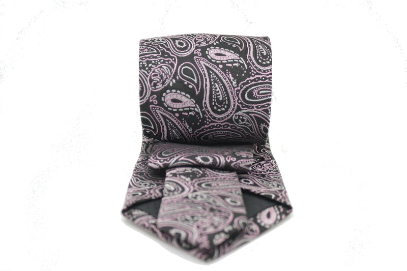 Mens Dads Classic Black Pink Paisley Pattern Business Casual Necktie & Hanky Set GF-2 - FHYINC best men's suits, tuxedos, formal men's wear wholesale