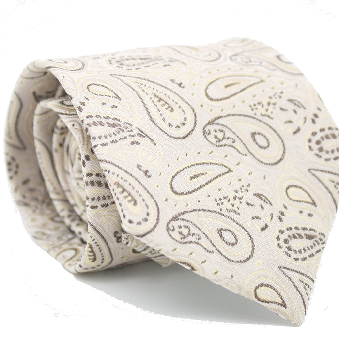Mens Dads Classic Beige Paisley Pattern Business Casual Necktie & Hanky Set GF-4 - FHYINC best men's suits, tuxedos, formal men's wear wholesale