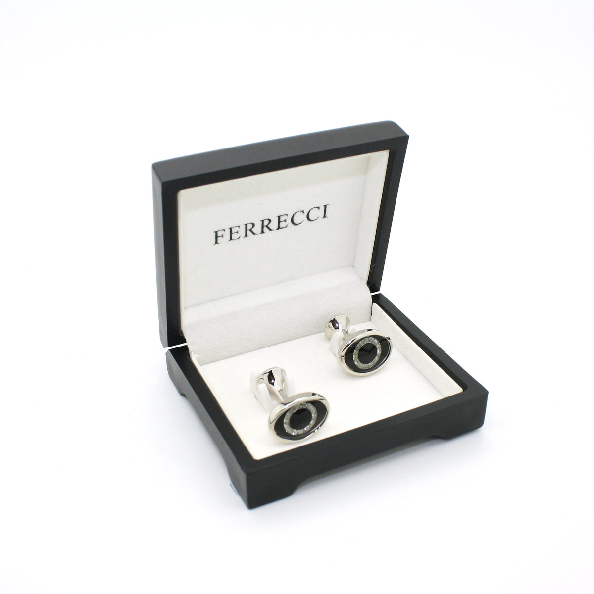 Silvertone Evil Eye Glass Stone Cuff Links With Jewelry Box - FHYINC