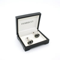 Silvertone Evil Eye Glass Stone Cuff Links With Jewelry Box - FHYINC
