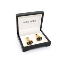 Goldtone Evil Eye Glass Stone Cuff Links With Jewelry Box - FHYINC