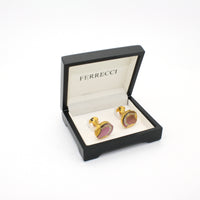 Goldtone Purple Glass Cuff Links With Jewelry Box - FHYINC