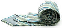 Mens Dads Classic Green Striped Pattern Business Casual Necktie & Hanky Set H-10 - FHYINC best men's suits, tuxedos, formal men's wear wholesale