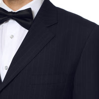 Navy Pinstripe Wool Business Casual Mens Uniform Blazer - FHYINC best men's suits, tuxedos, formal men's wear wholesale