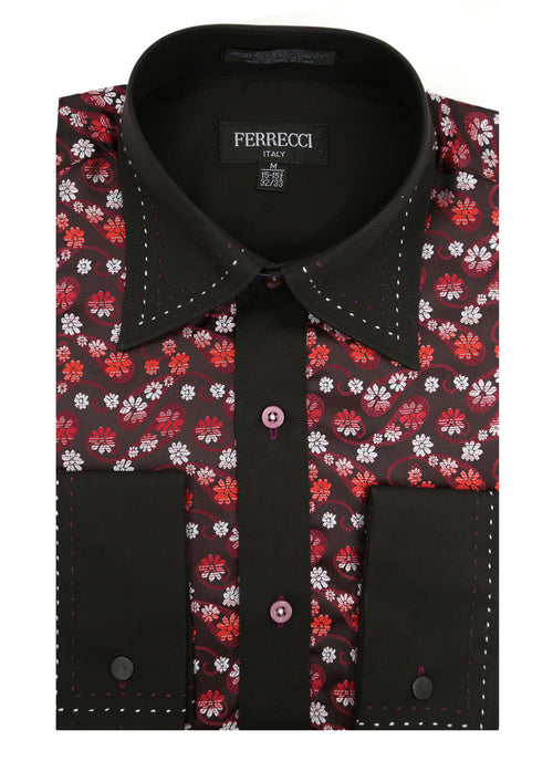 Ferrecci Men's Satine Hi-1001 Red & Black Flower Button Down Dress Shirt - FHYINC